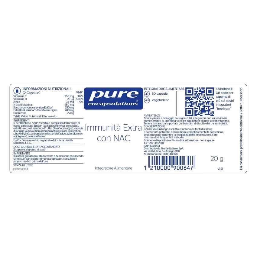 Pure Encapsulations Extra Immunity Support con NAC - 30 Capsule