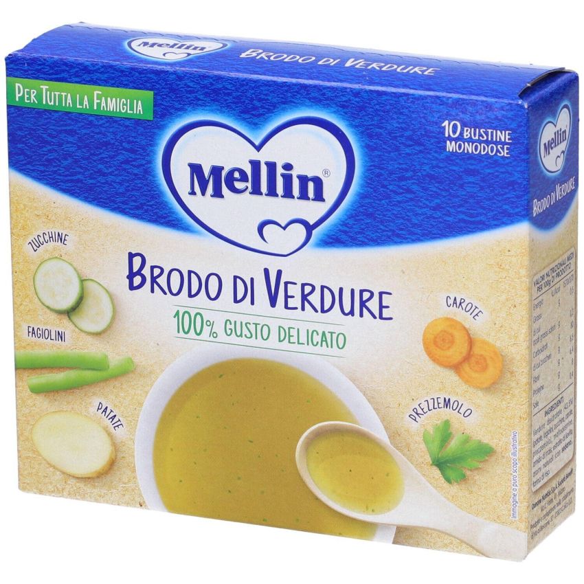 Mellin Verdure Broth, Confezione da 10 Bustine da 8g