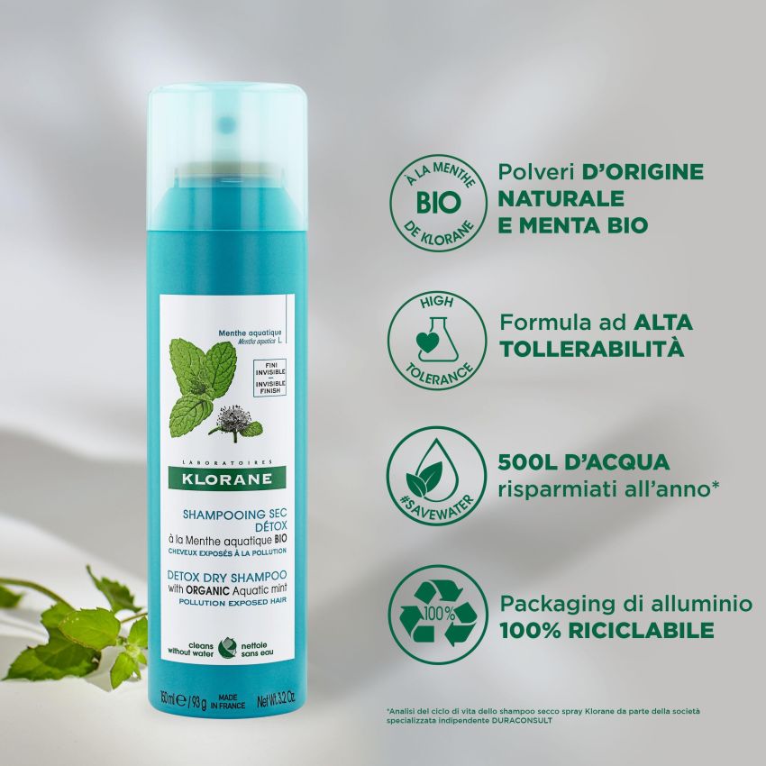 Klorane Shampoo Secco alla Menta Acquatica - 150ml
