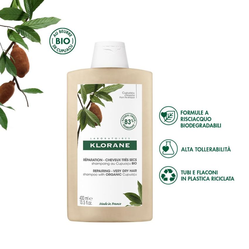 Shampoo Klorane con Burro di Cupuaù per Capelli Secchi e Danneggiati, 400ml
