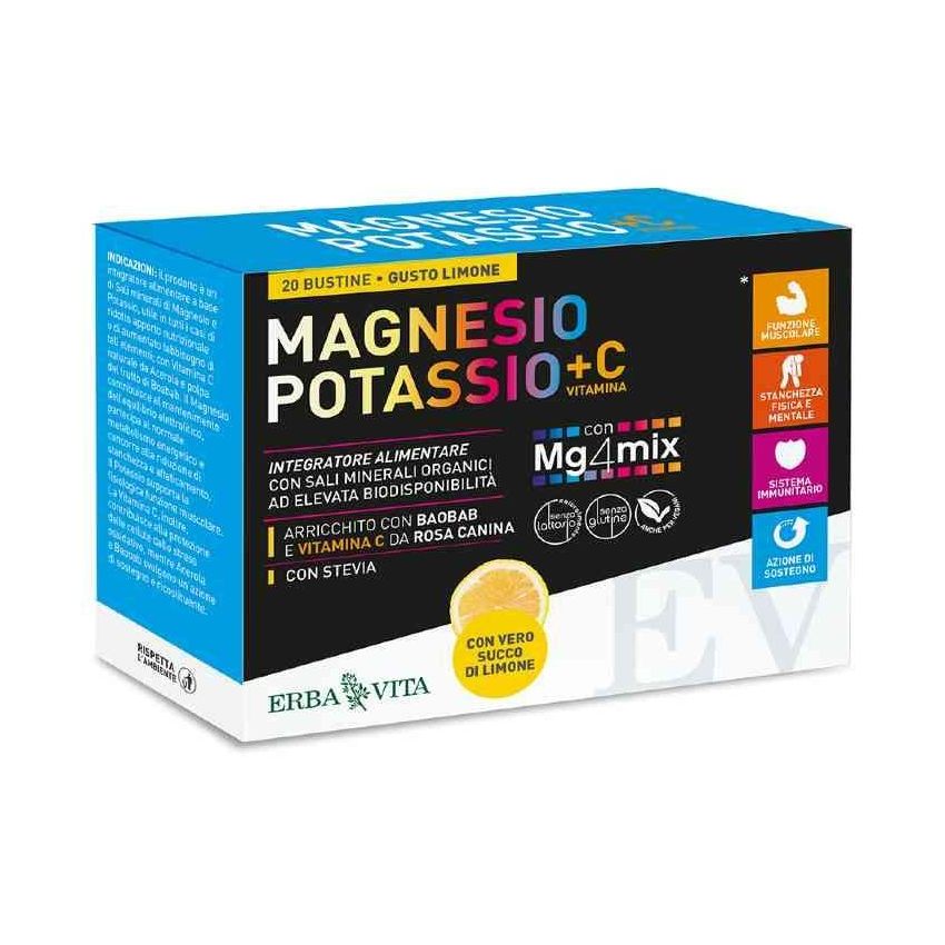 Erba Vita - Integratore di Magnesio, Potassio e Vitamina C, Gusto Limone - 20 Bustine