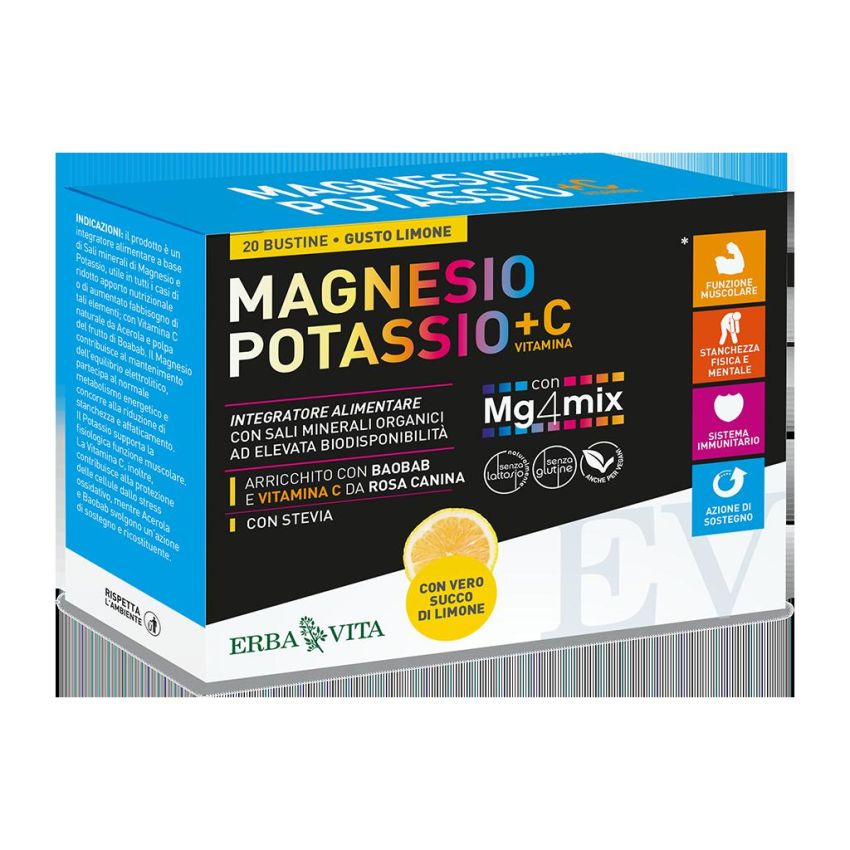 Erba Vita - Integratore di Magnesio, Potassio e Vitamina C, Gusto Limone - 20 Bustine