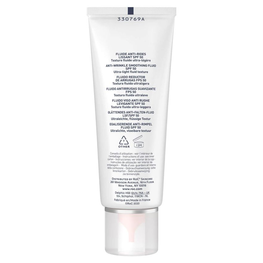 Roc Levigante Fluido Solare Anti-Rughe per Viso con SPF50+, 50ml