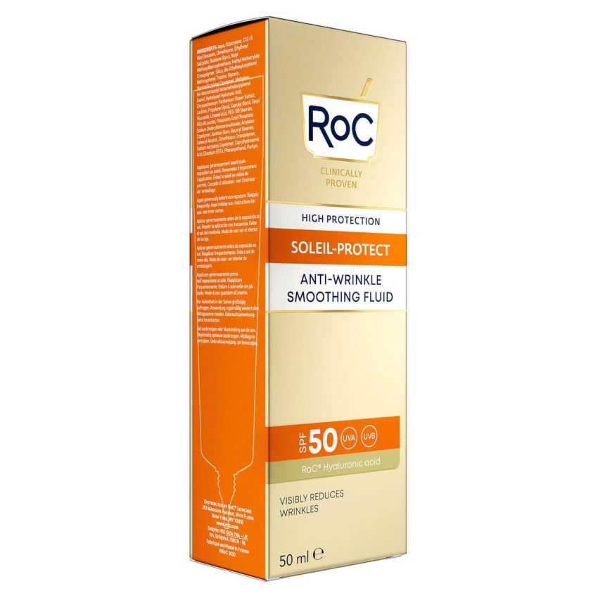Roc Levigante Fluido Solare Anti-Rughe per Viso con SPF50+, 50ml