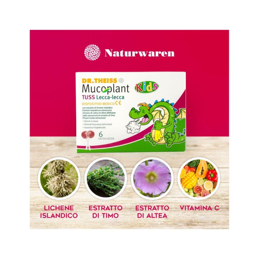 Dr Theiss Mucoplant - Lecca Lecca Antitosse per Bambini, 6 Pezzi
