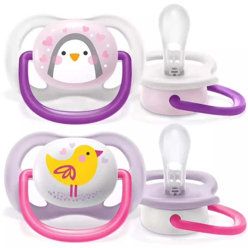 Philips Avent Ultra Air Ciuccio - Motivo Pinguino/Uccello, 0-6 Mesi, Confezione da 2