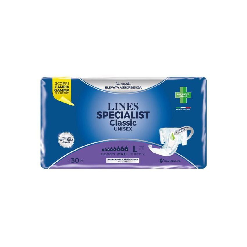 Lines Specialist Classic - Mutandine Unisex Pannoloni, Taglia L, Pacco da 30 Pezzi