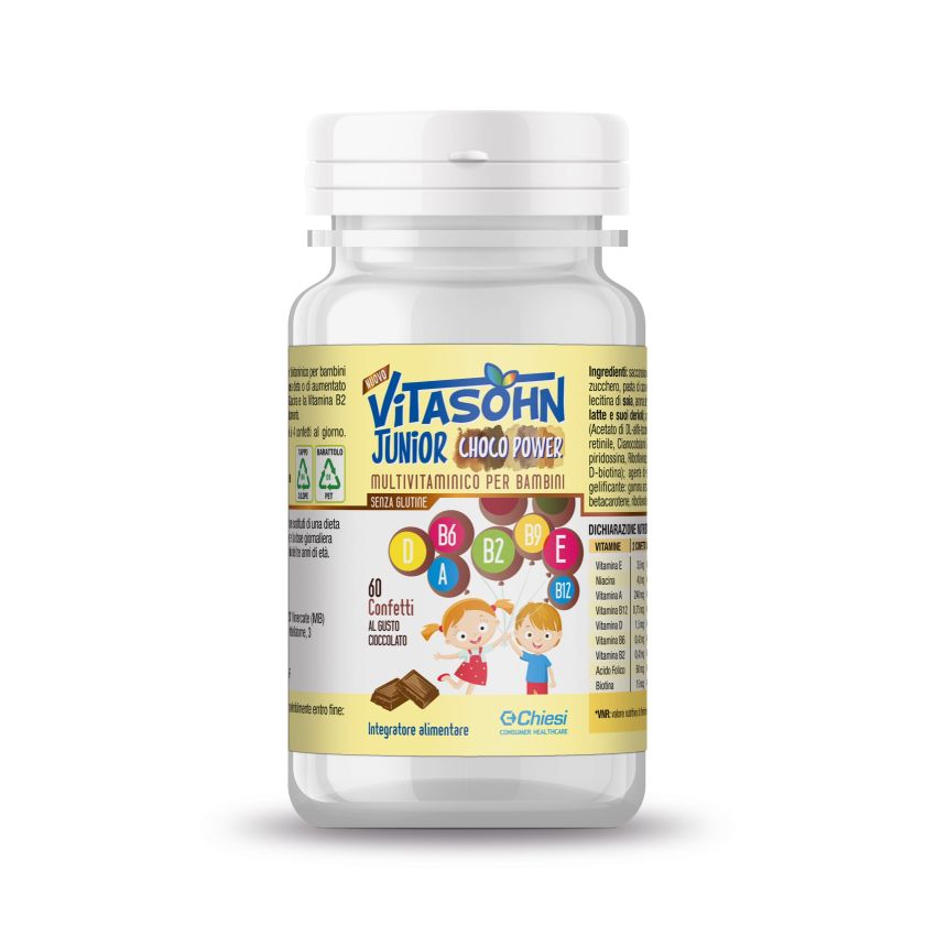 Vitasohn Junior Choco Power - Compresse Energizzanti al Cioccolato, 60 Pezzi