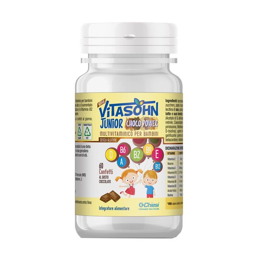 Vitasohn Junior Choco Power - Compresse Energizzanti al Cioccolato, 60 Pezzi