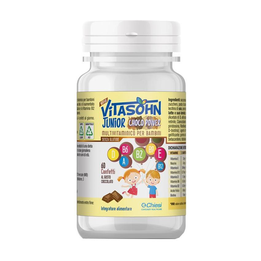 Vitasohn Junior Choco Power - Compresse Energizzanti al Cioccolato, 60 Pezzi