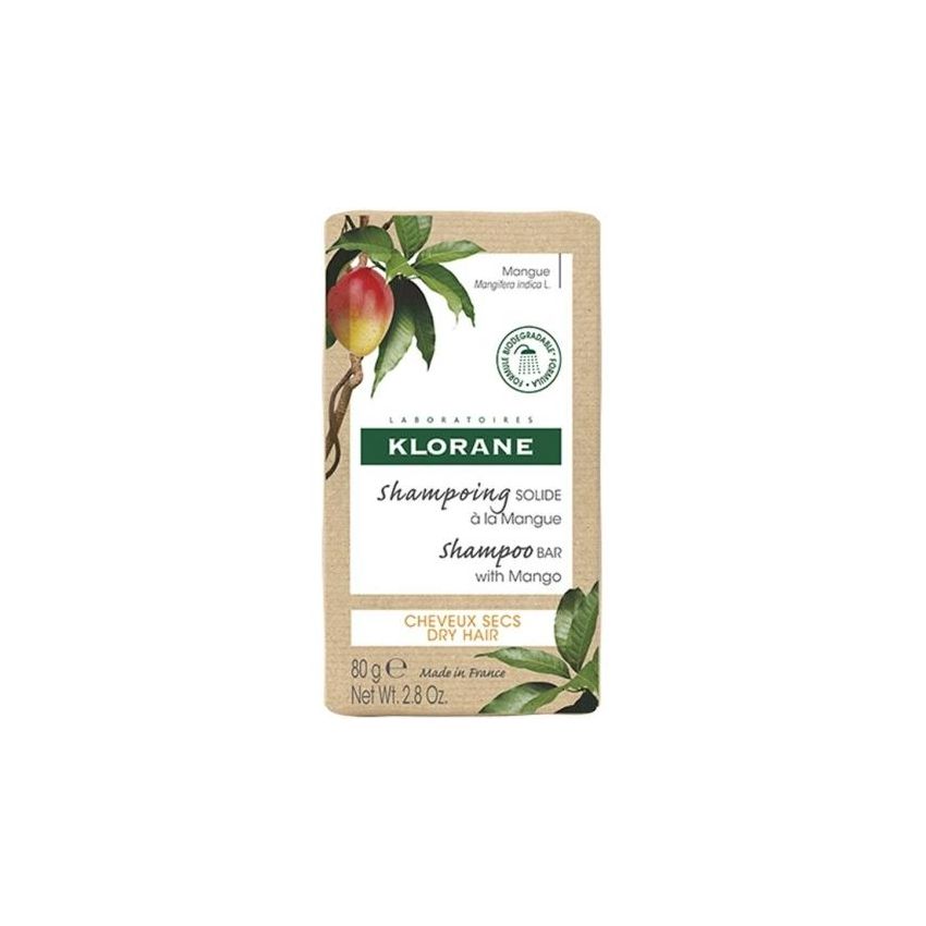 Klorane Shampoo Solido per Capelli Secchi al Mango, 80g