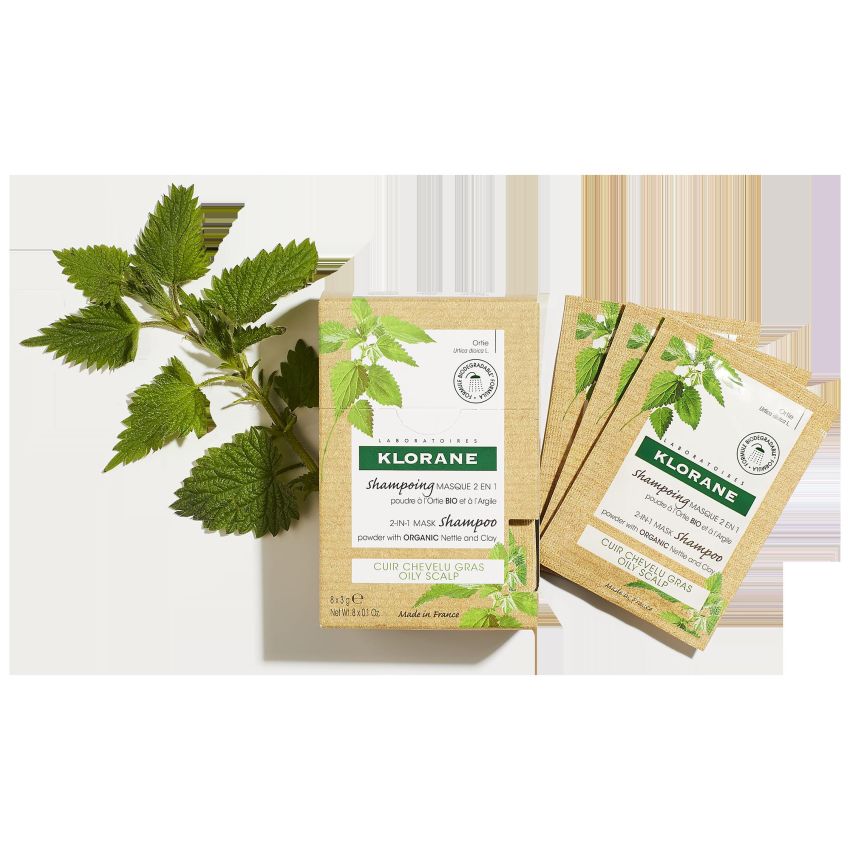 Klorane 2-In-1 Maschera Lavante e Shampoo con Polvere di Ortica e Argilla Bio
