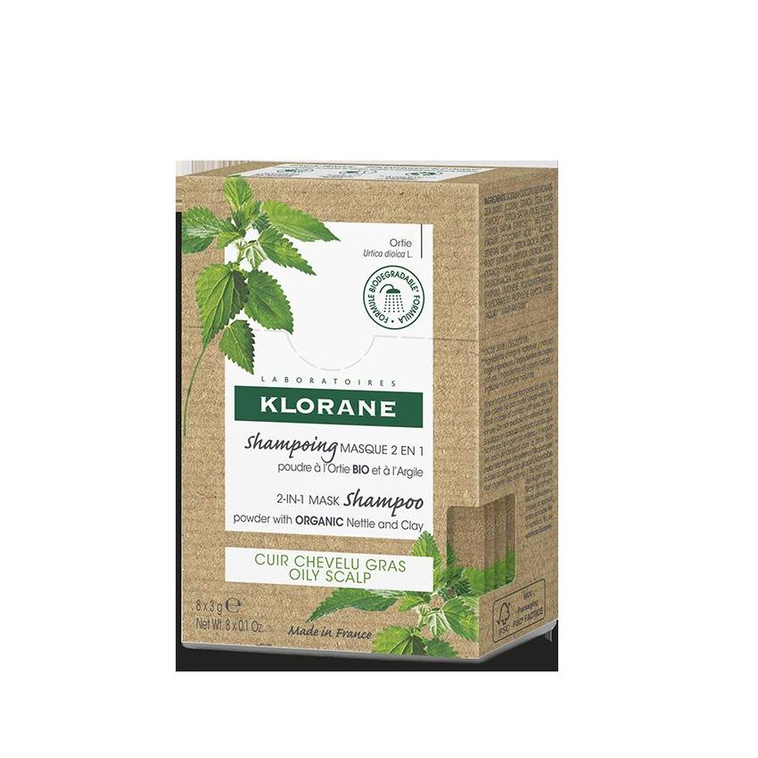 Klorane 2-In-1 Maschera Lavante e Shampoo con Polvere di Ortica e Argilla Bio