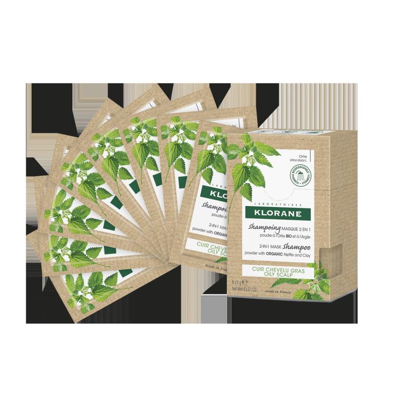 Klorane 2-In-1 Maschera Lavante e Shampoo con Polvere di Ortica e Argilla Bio