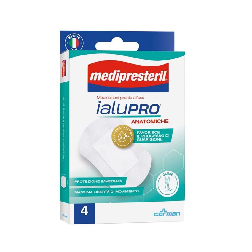 Medipresteril Ialupro - Medicazione Anatomica per Gambe, 10x15cm, Pacco da 4 Pezzi