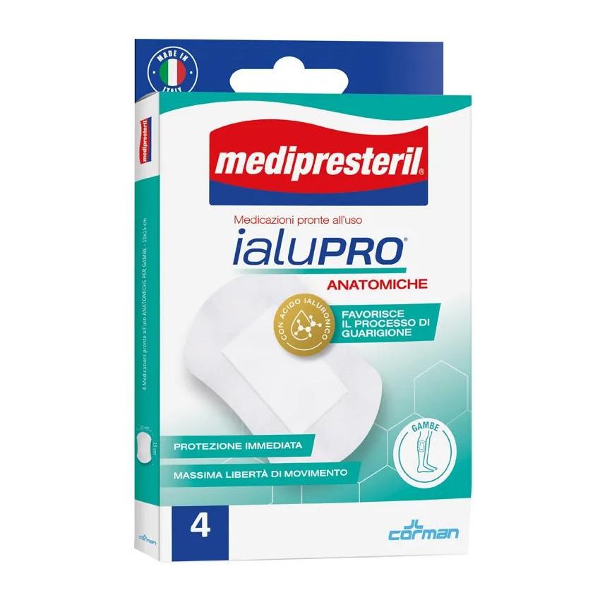 Medipresteril Ialupro - Medicazione Anatomica per Gambe, 10x15cm, Pacco da 4 Pezzi