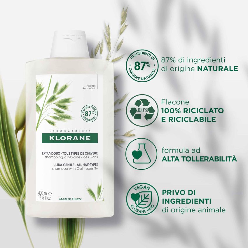 Klorane Ultra-Gentile Shampoo con Latte d'Avena, 200ml