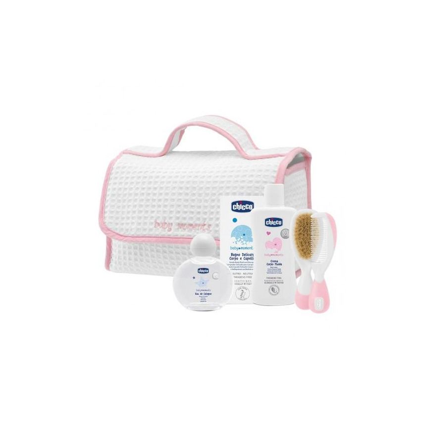 Set Regalo Chicco Baby Moments: Bagno Delicato 2-in-1 Corpo/Capelli, Crema Corpo - Entrambi 200ml e Acqua di Colonia 100ml, Ideale per Pelli Delicate, con Pratica Maniglia Color Rosa
