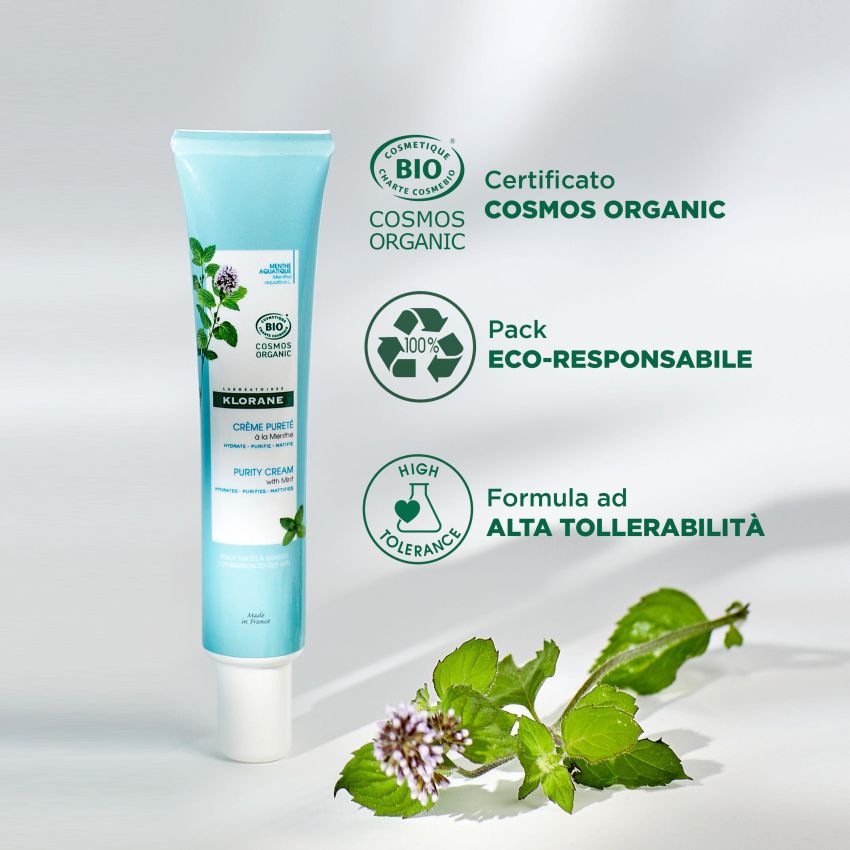 Klorane Crema Bio-Purificante per il Viso con Menta Acquatica, 40ml