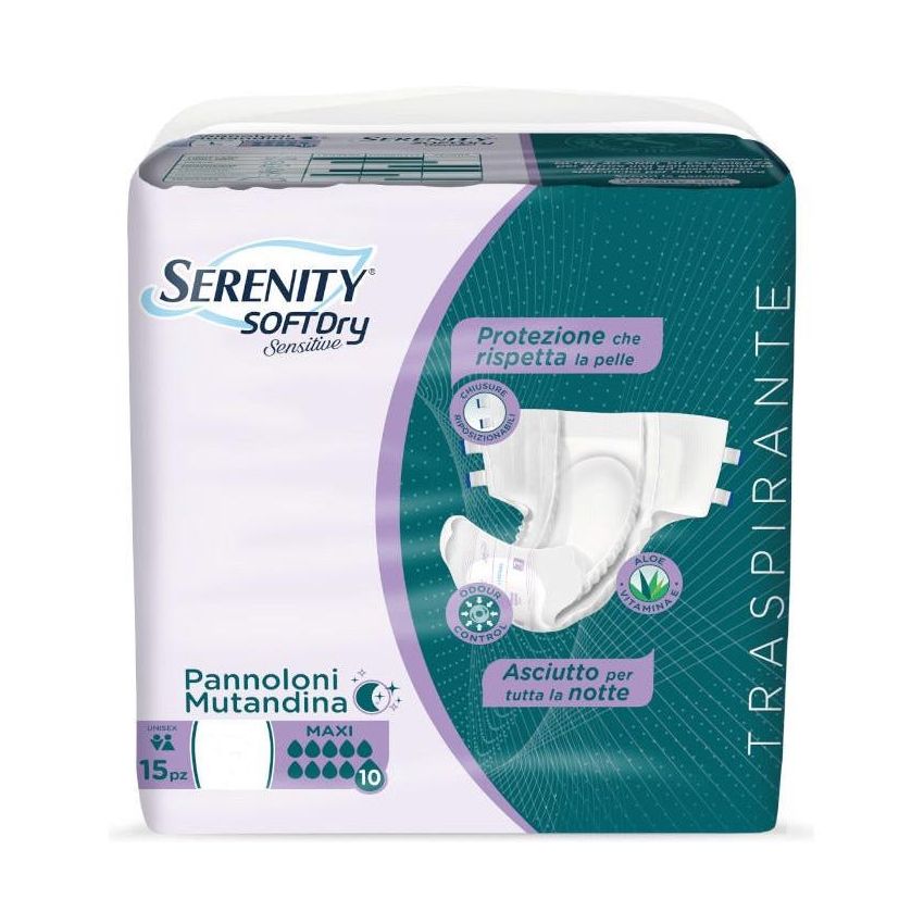 Serenity Soft Dry Pannolone Mutandina Maxi per Pelle Sensibile - Taglia M, 15 Pezzi