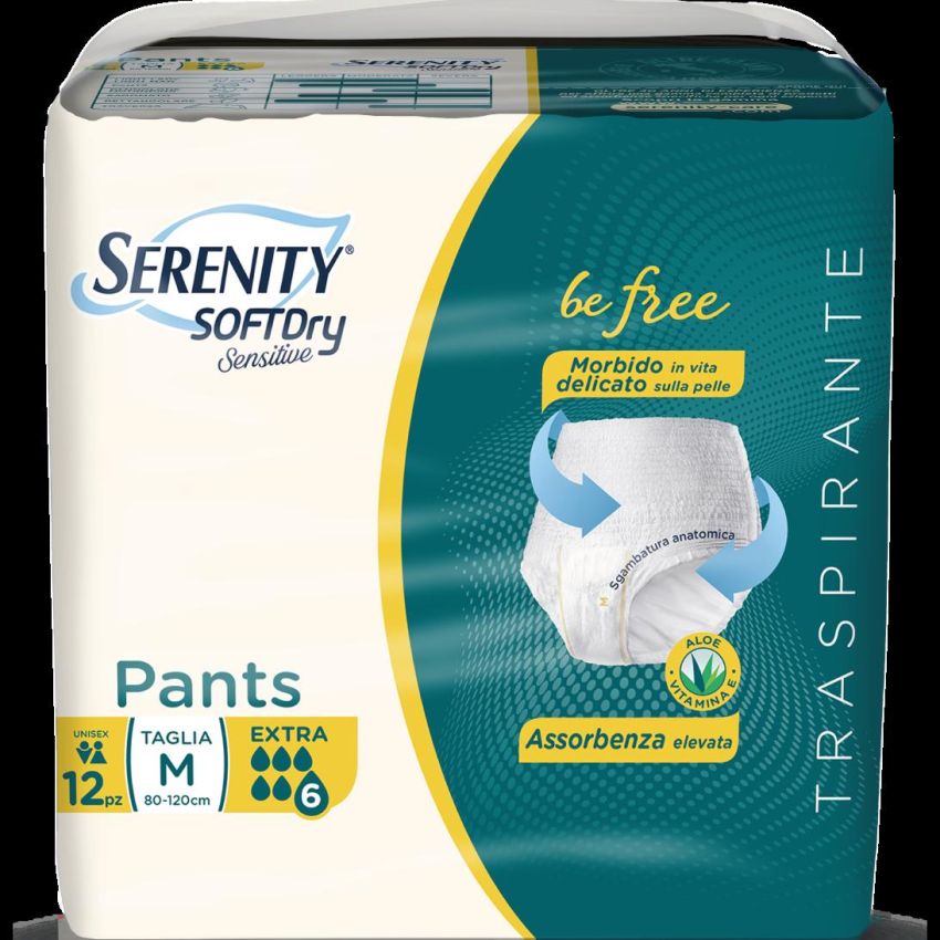 Serenity Soft Dry Pantaloni Sensibili Extra Taglia M - Pacco da 12 Pezzi