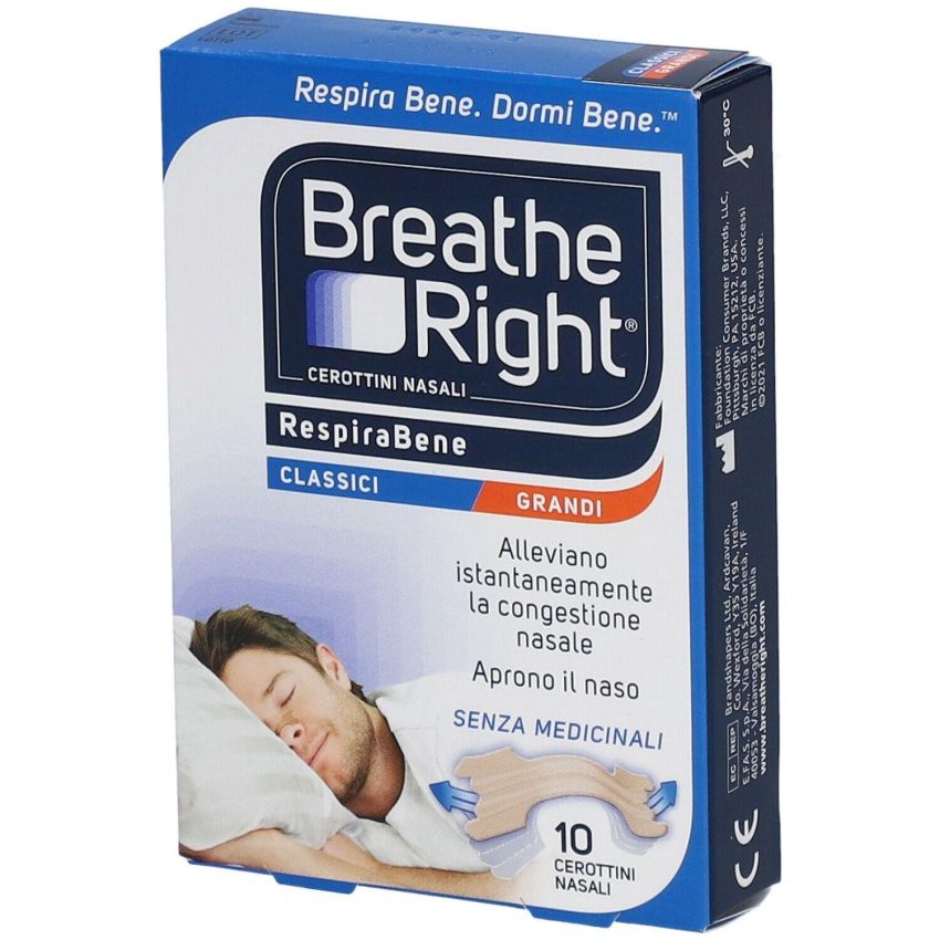 Breath Right Strisce Nasali Classiche, Taglia Grande, Pacco da 10 Pezzi