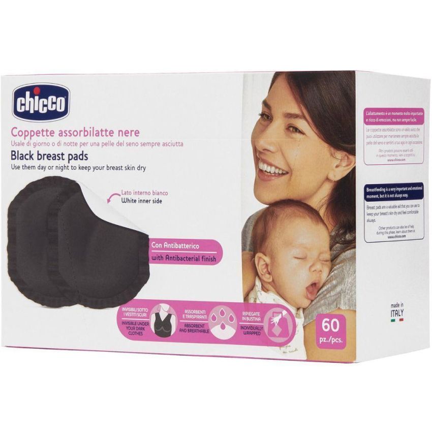 Chicco Coppetta Assorbilatte Antibatterica Nera - 60 Pezzi