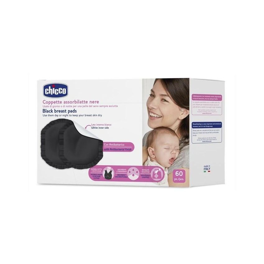 Chicco Coppetta Assorbilatte Antibatterica Nera - 60 Pezzi
