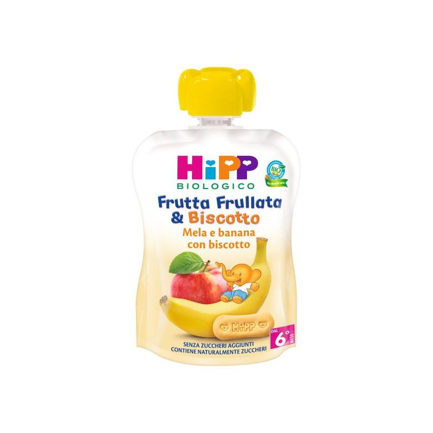 Hipp Frutta Frullata Mela Banana Biscotto - Alimento Adatto da 6 Mesi, 90ml