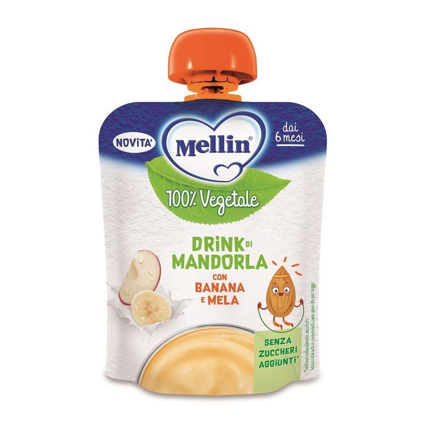 Mellin Bevanda Vegetale di Mandorla con Banana e Mela per Bambini 6+ Mesi, 90g