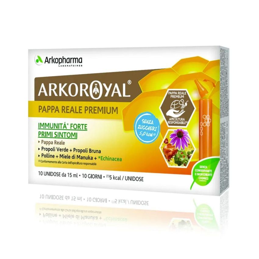 Arkopharma Arkoroyal Fortificante Immunitario Senza Zucchero - 10 Flaconcini da 15 ml