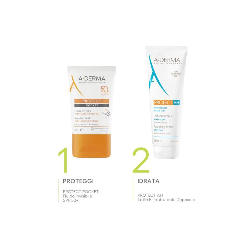 Aderma Protect Pocket SPF50+ Fluido Solare Invisibile per Viso, 30ml