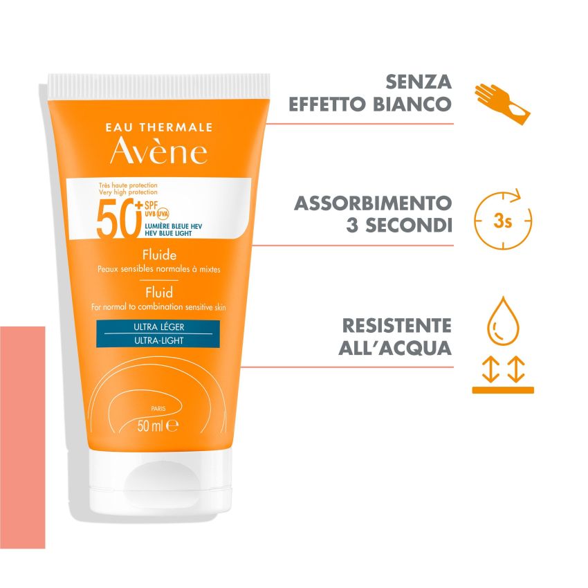 Avène Fluido Solare SPF 50+ Protettivo per Viso, 50ml