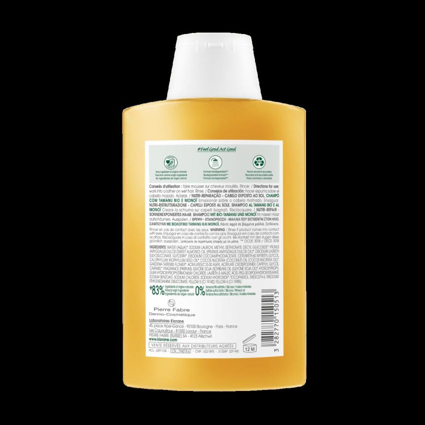 Shampoo Nutritivo Bio Klorane con Tamanu e Mono - 200ml
