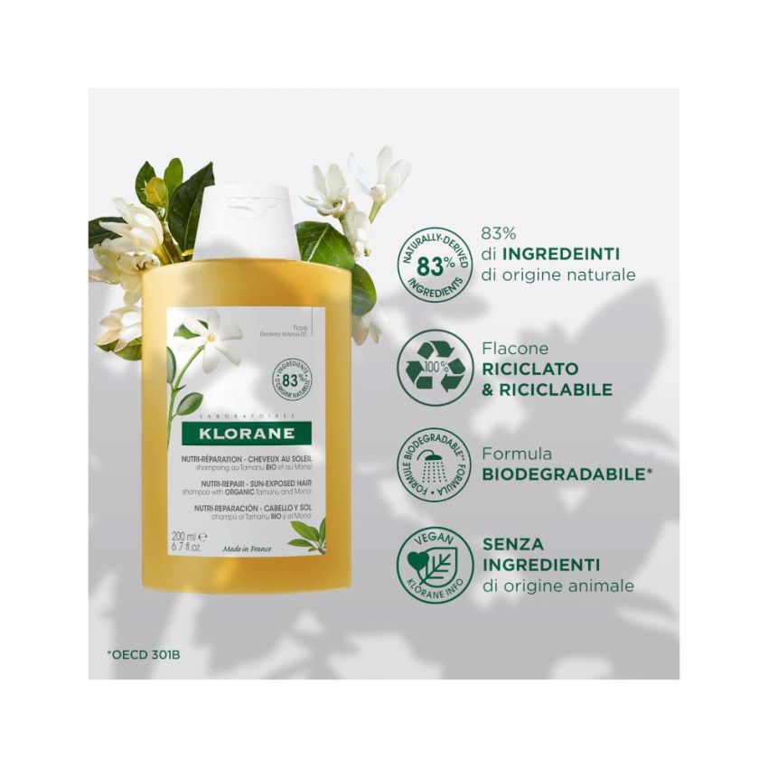 Shampoo Nutritivo Bio Klorane con Tamanu e Mono - 200ml