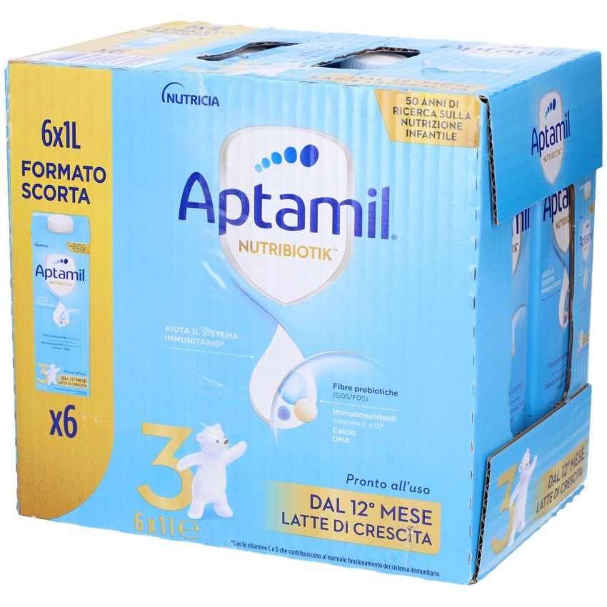 Aptamil 3 Latte Infantile Liquido - Pacco da 6 Bottiglie da 1000ml
