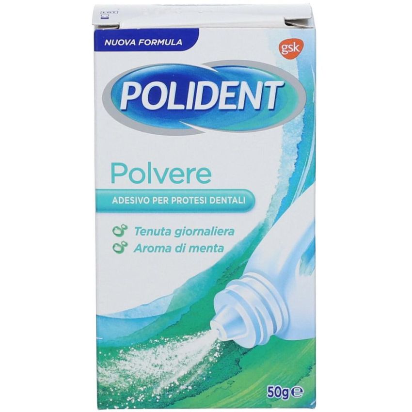 Polident Polvere Adesiva per Dentiere con Aroma di Menta - 50g