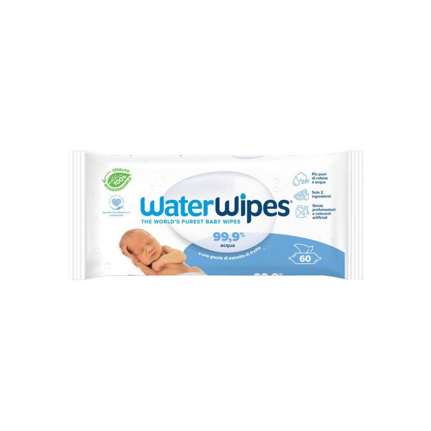 Waterwipes Salviette Biodegradabili per Neonati, 60 Pezzi