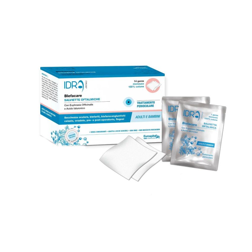 Blefacare Idra Garze Oculari Monouso con Acido Ialuronico ed Eufrasia - 14 Pezzi