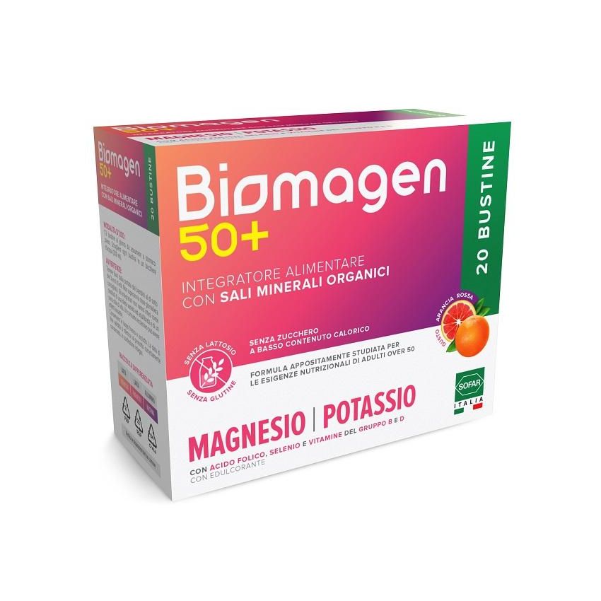 Biomagen 50+ Bustine di Magnesio e Potassio Senza Zucchero - Confezione da 20