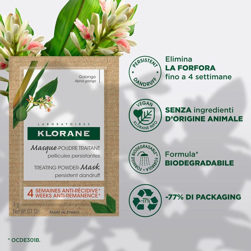 Klorane Maschera per Capelli in Polvere di Galanga - Pacchetto da 8x3g