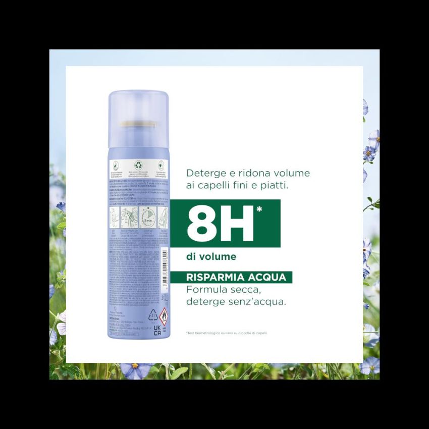Klorane Shampoo Secco Biologico con Lino per Volume Extra, 150ml