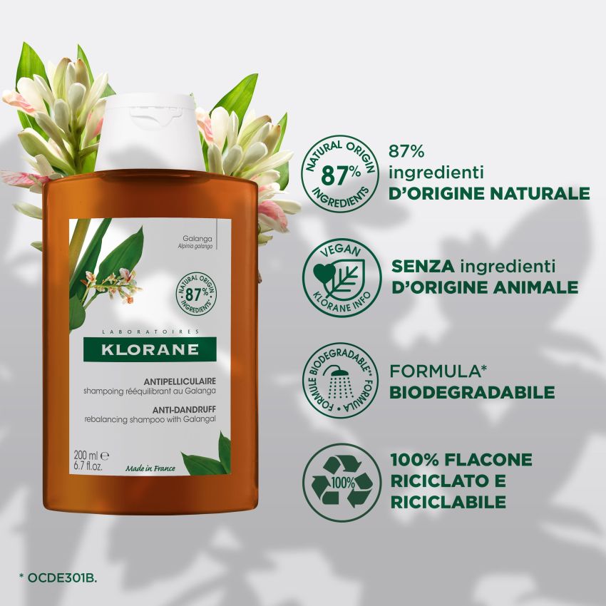 Klorane Galanga 200ml - Shampoo Riequilibrante per Capelli