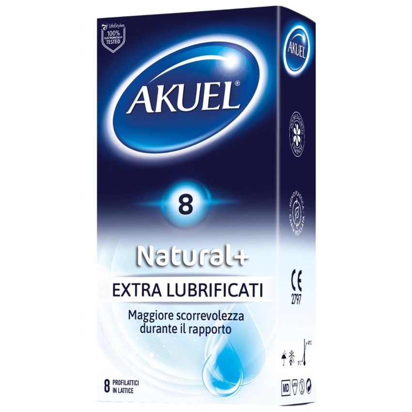 Akuel Natural Extra Lubrificated Condoms - 8 Pack