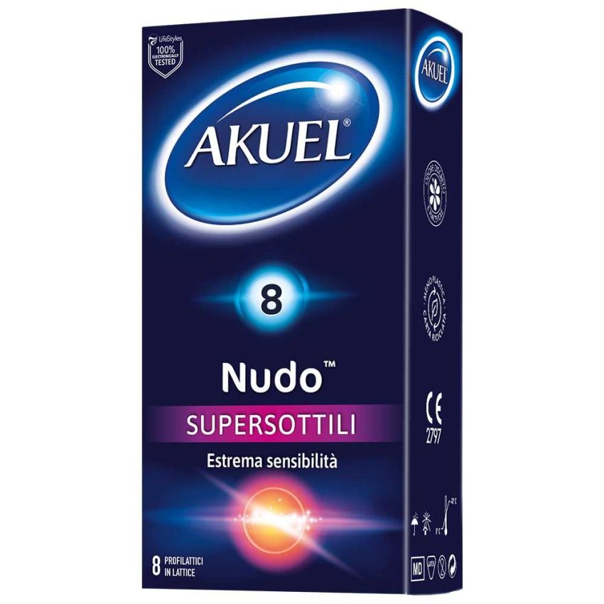 Akuel Nudo Preservativi Super Sottili, Confezione da 8 Pezzi