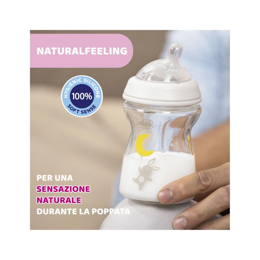 Biberon Natural Feeling in Vetro da Chicco, Flusso Lento, 250ml