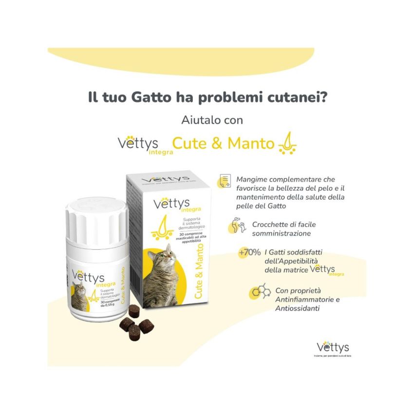 Vettys Integra Cute&Manto - Integratore per Gatti - 30 Compresse
