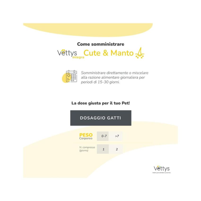 Vettys Integra Cute&Manto - Integratore per Gatti - 30 Compresse