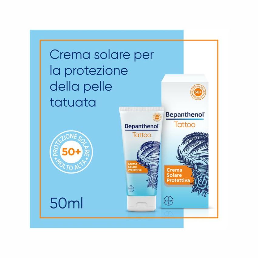 Crema Solare Protettiva SPF 50+ Bepanthenol Tattoo - 50ml
