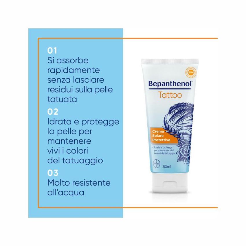 Crema Solare Protettiva SPF 50+ Bepanthenol Tattoo - 50ml